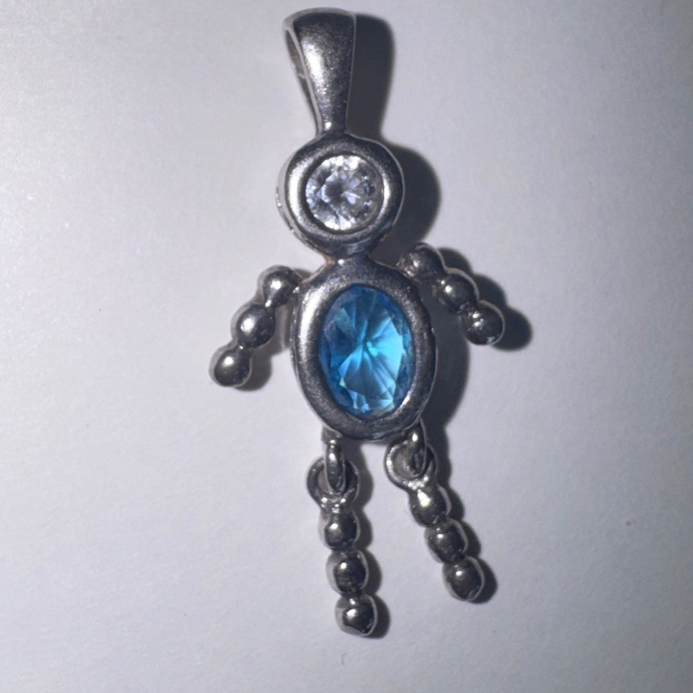 Vintage Sterling 925 blue glass and CZ December birthstone articulated charm